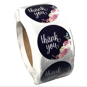 O Stickers 1" Thank You 500ct Floral Black Label